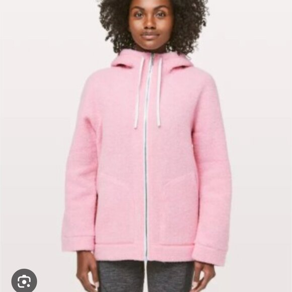 Lululemon Jacket Pink SO Sherpa Full Zip Wool Hooded Athleisure Women 4 Cozy - Picture 1 of 16
